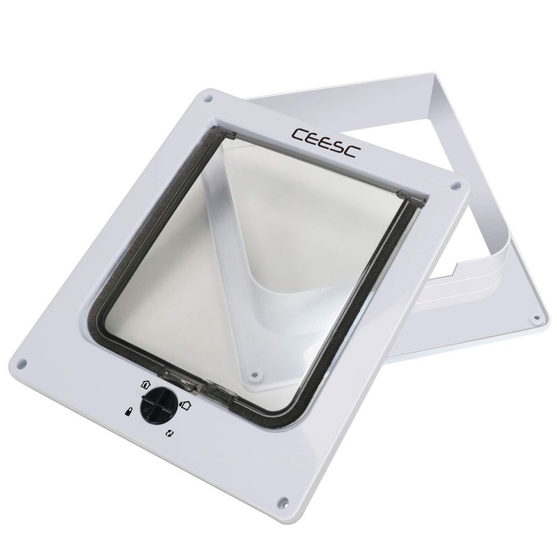 CEESC Large Cat Door for Interior/Exterior Door, Weatherproof, White, Rotary 4 Way Locking Pet Door for Cats & Dogs with Circumference < 23.62", Upgraded Version - Image 2